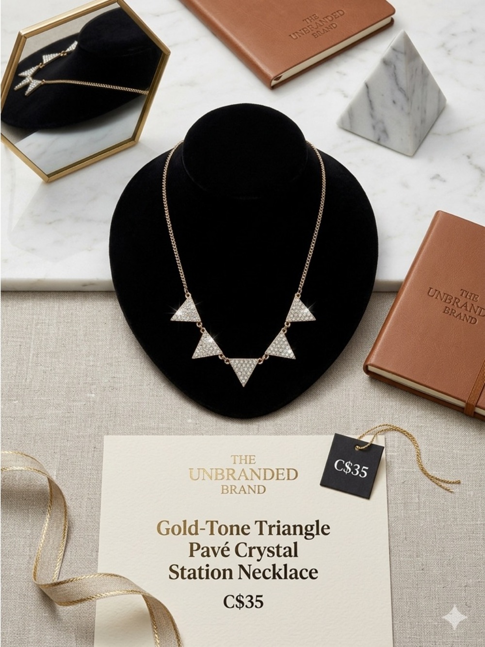 Gold-Tone Triangle Pavé Crystal Station Necklace